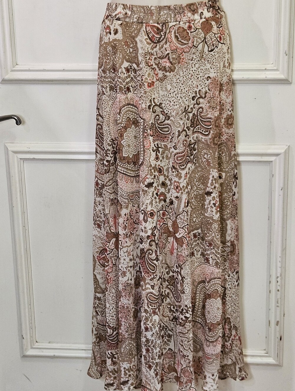ROZ & ALI Tan Multi-Color Paisley Maxi Flowy Skirt,Size 2X